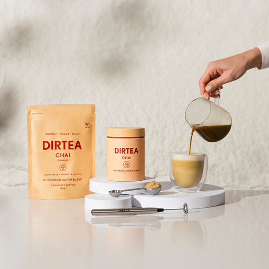 DIRTEA Gluten-Free Chai Mushroom Latte Recipe: Calm, Comfort and Digestive Wellness